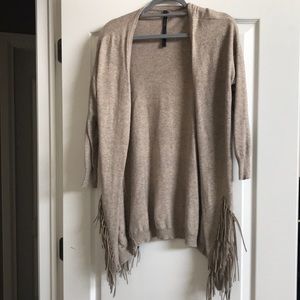 Taupe fringe cardigan